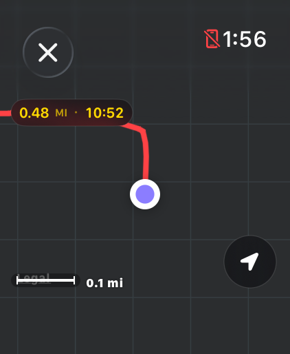 Apple Watch live route map during a run.