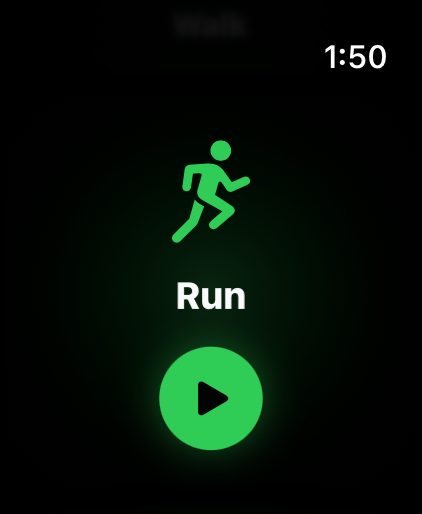 Apple Watch screen ready to start a Run workout.